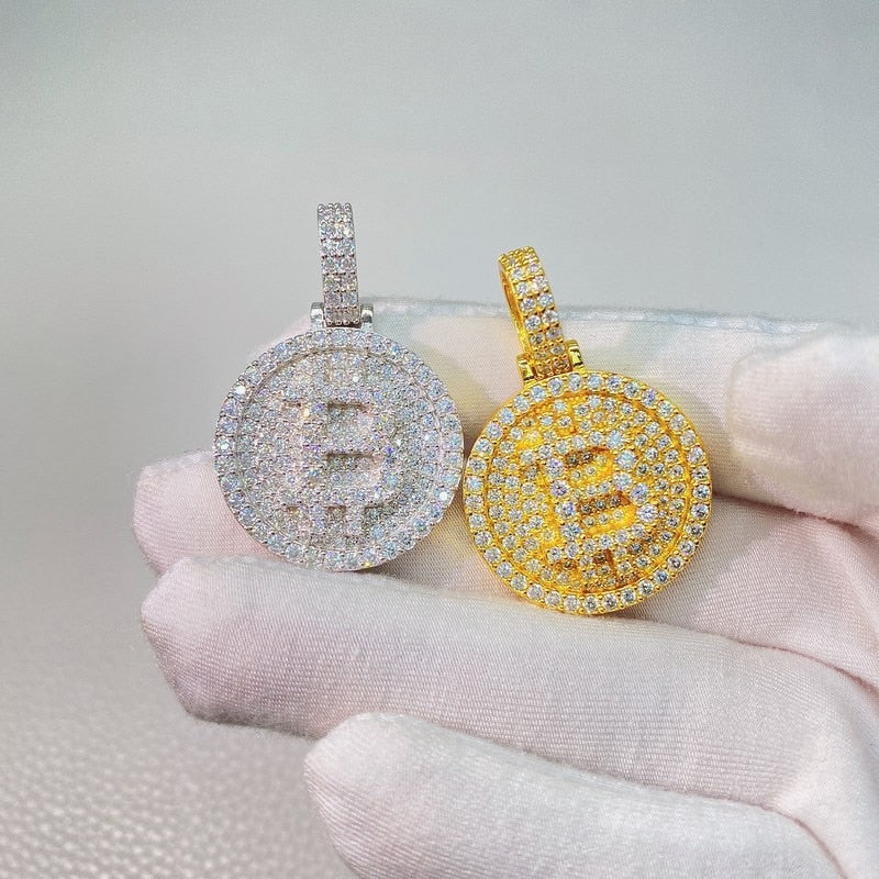 Hiphop Iced Moissanite Bitcoin Pendant 925 Sterling Silver D Color Moissanite Diamond Pendant Necklace 16k Gold Plated Pass Test