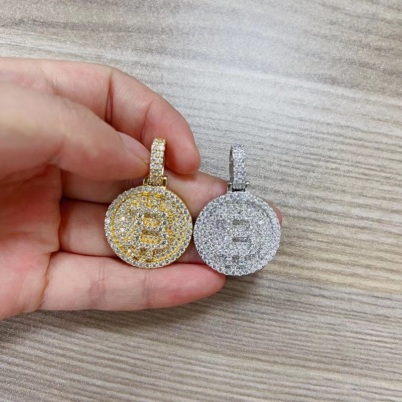 Hiphop Iced Moissanite Bitcoin Pendant 925 Sterling Silver D Color Moissanite Diamond Pendant Necklace 16k Gold Plated Pass Test