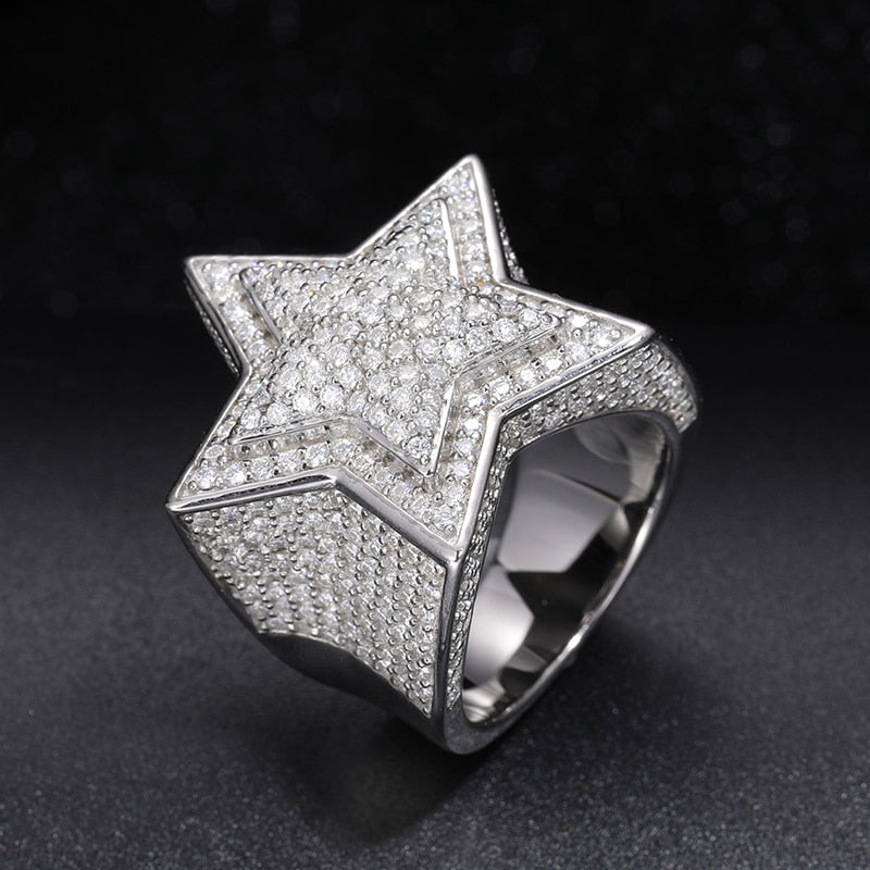VVS1 With Certificate Moissanite Star Rings 925 Sterling Silver