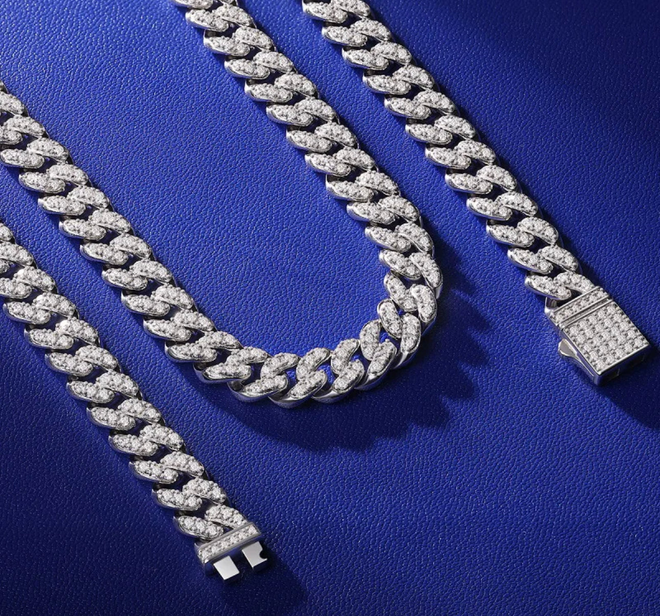 Moissanite 8mm 24 inch Cuban Chain in 925 Silver