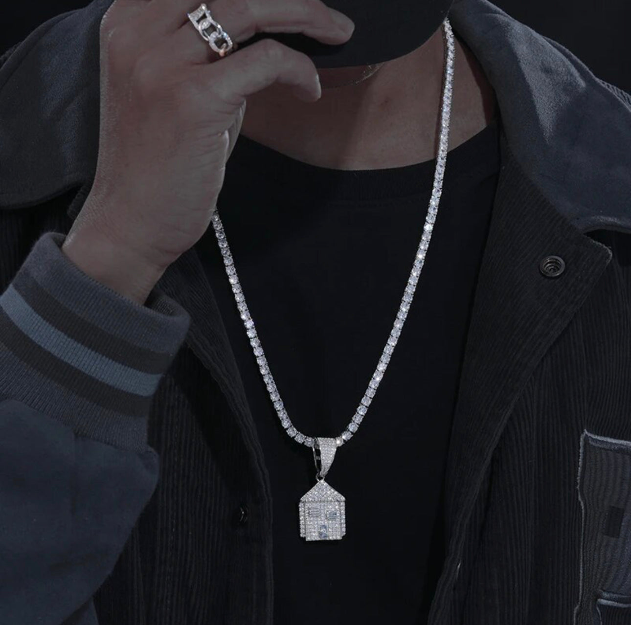 VVS Moissanite Trap House Pendant small 925 Silver