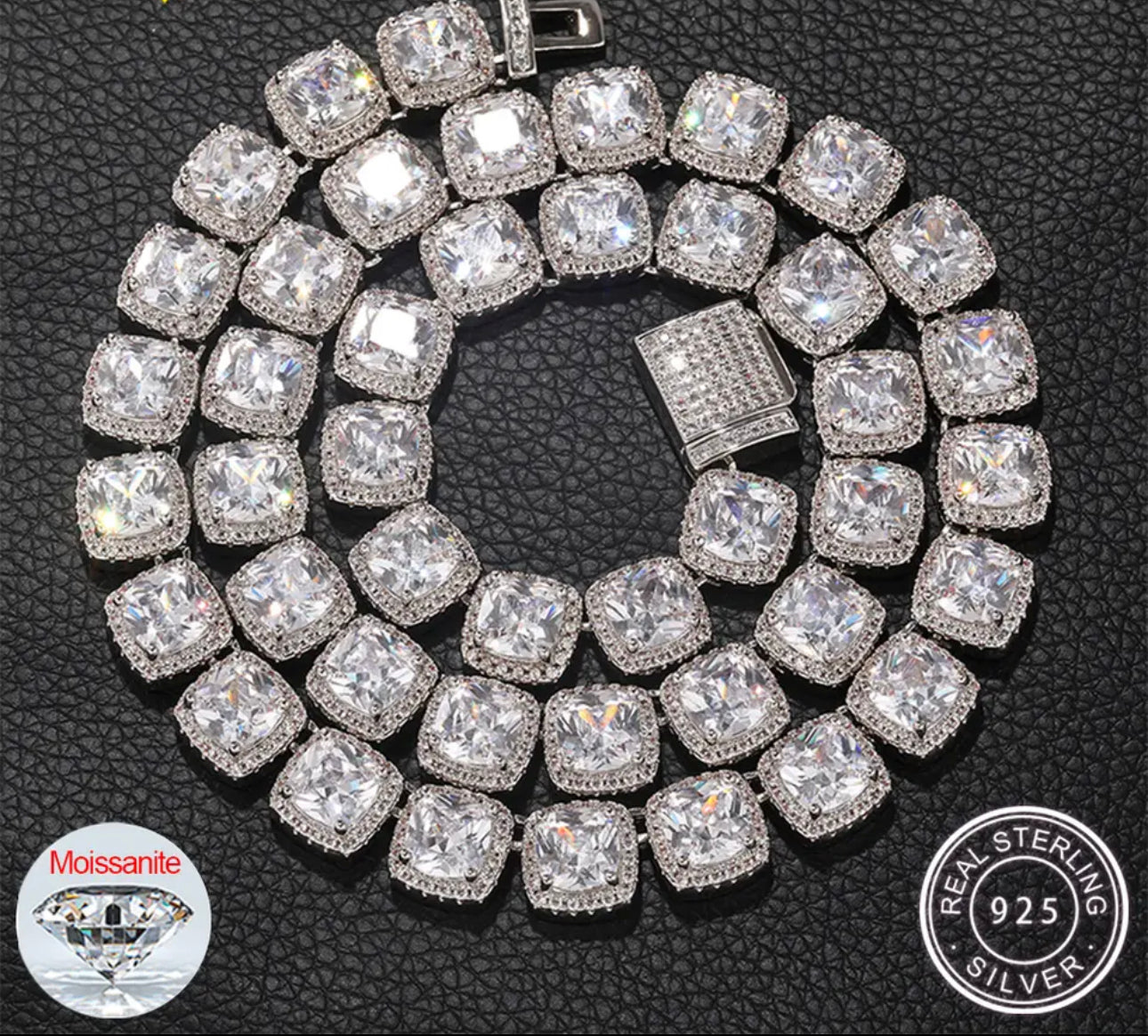 VVS Moissanite Clustered Tennis Chain 10mm