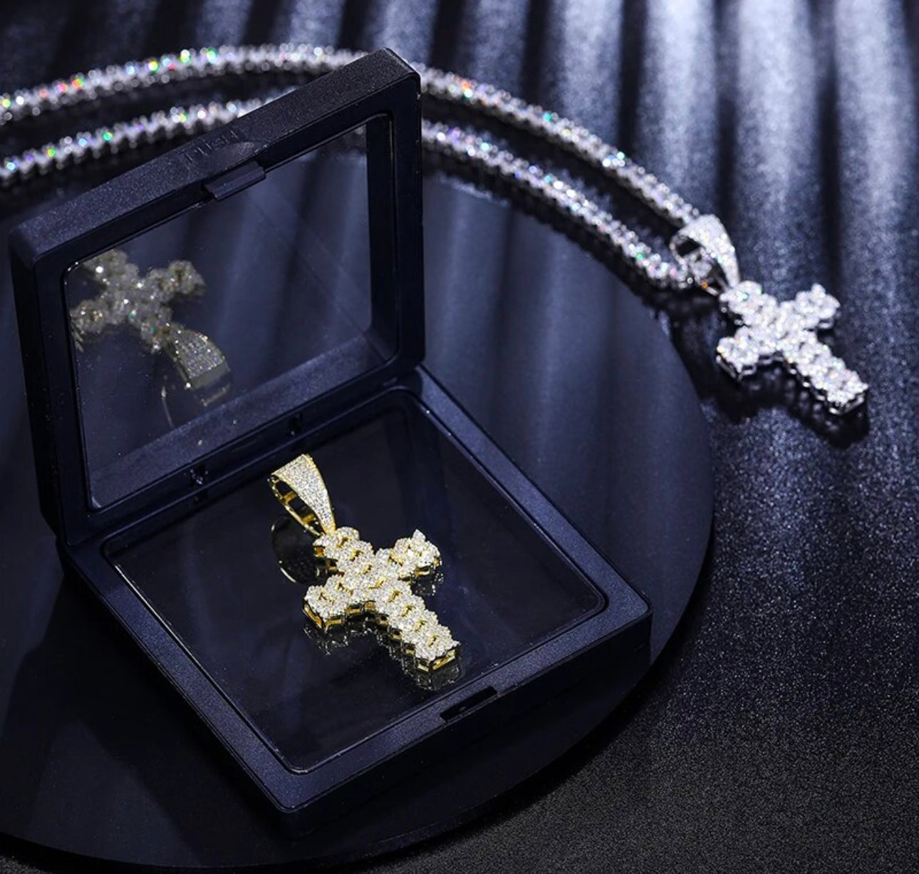 VVS Moissanite Cuban Link Cross 925 Silver