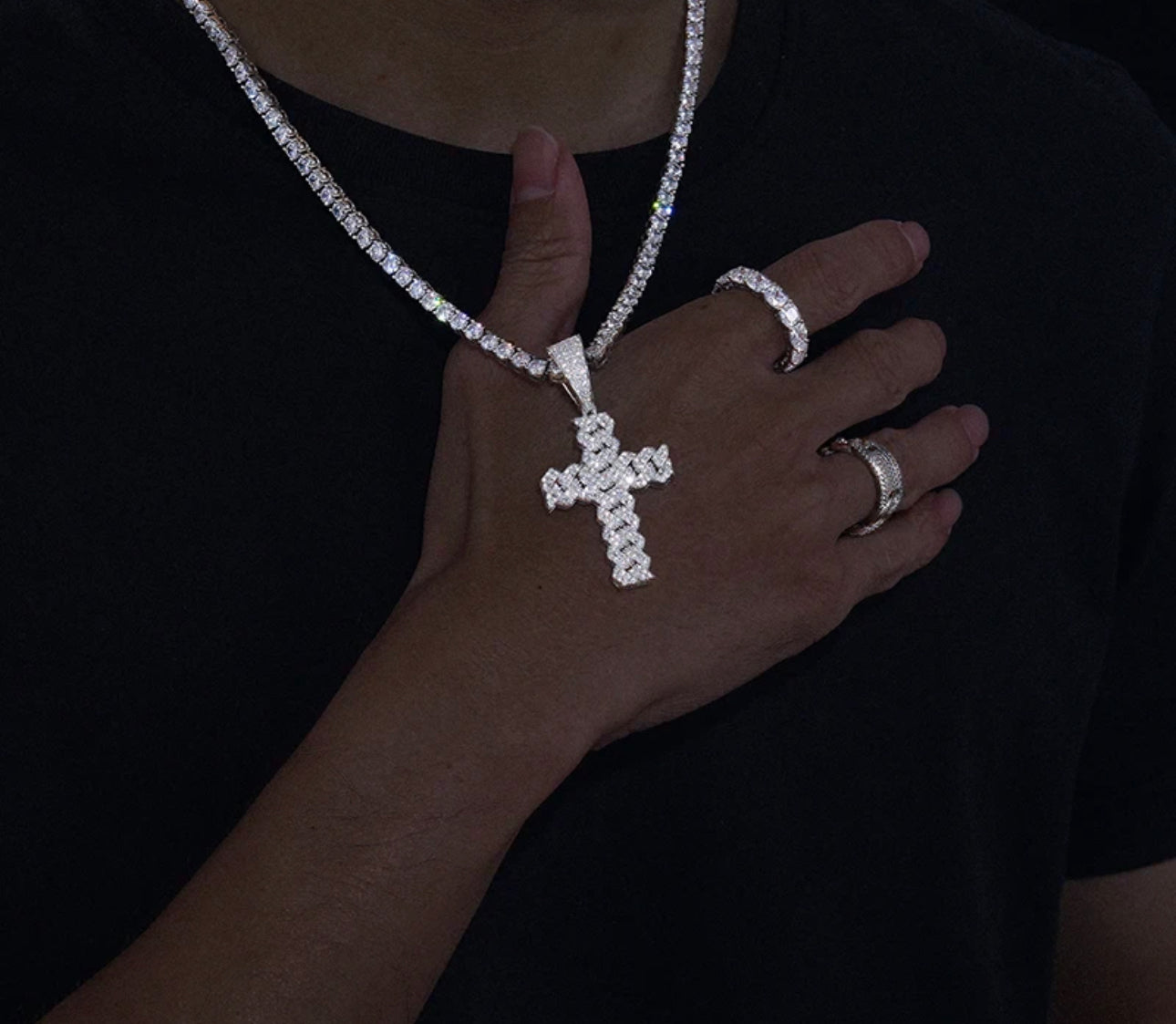 VVS Moissanite Cuban Link Cross 925 Silver