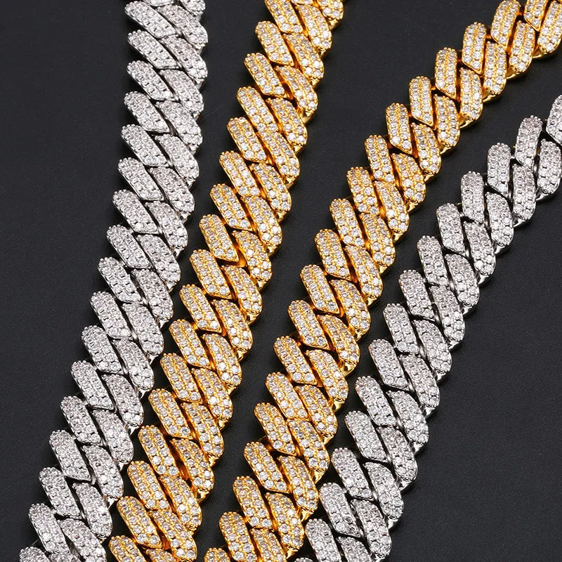S925 Sterling Silver 5A+ CZ Stone Paved 14mm Rhombus Cuban Link Chain N