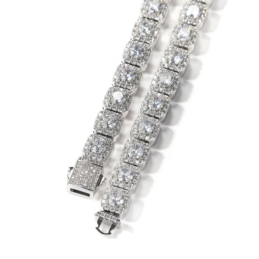 10mm Square Clustered Tennis Chain Baguette Cubic Zirconia