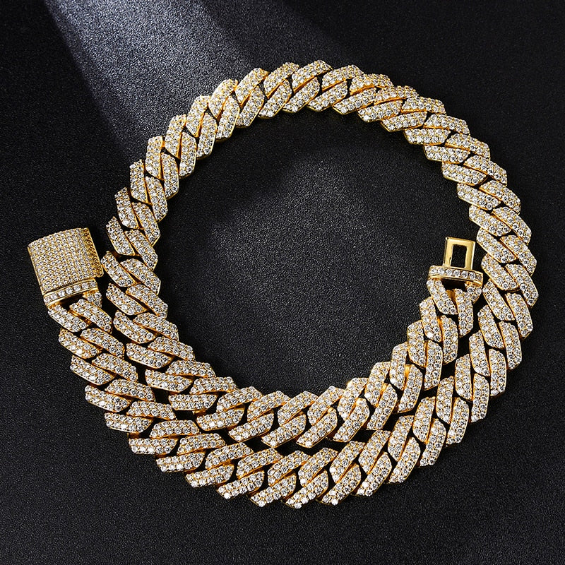 14MM CZ Heavy Cuban Prong Chain Necklaces Iced Out Zircon