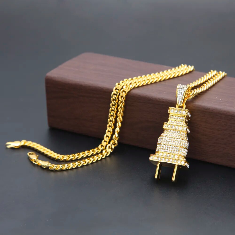 Plug Pendant Necklace Gold/Silver Micro Paved
