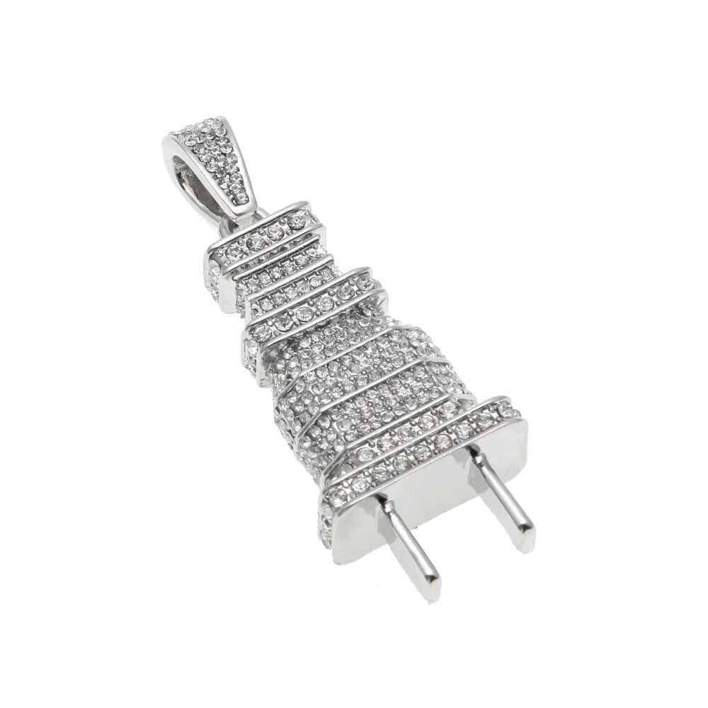 Plug Pendant Necklace Gold/Silver Micro Paved