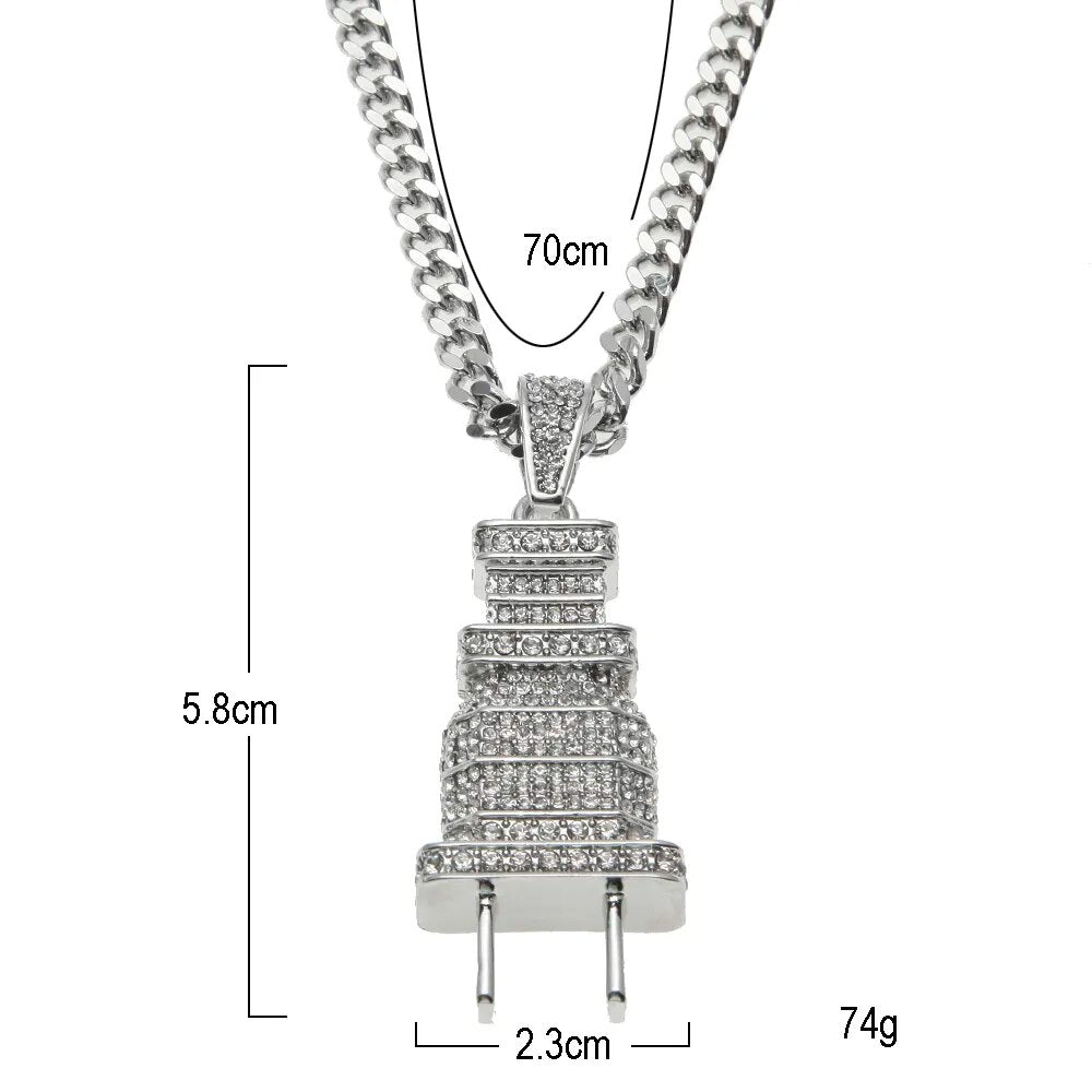 Plug Pendant Necklace Gold/Silver Micro Paved