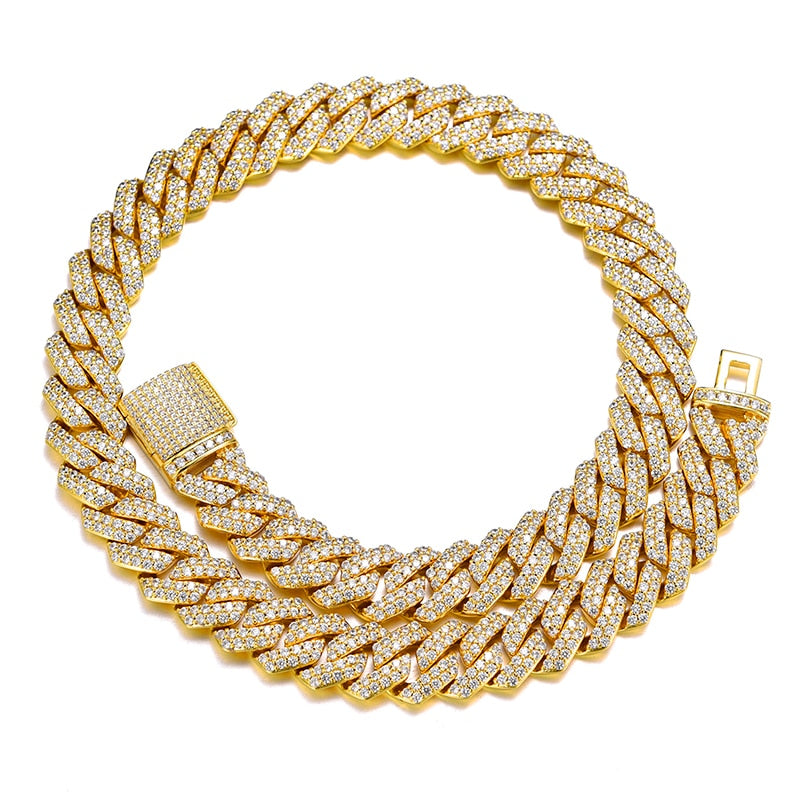 14MM CZ Heavy Cuban Prong Chain Necklaces Iced Out Zircon