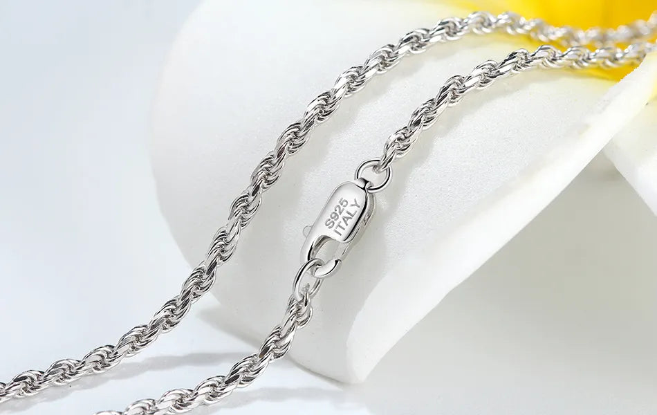 925 Sterling Silver Diamond-Cut Rope Chain Necklace f