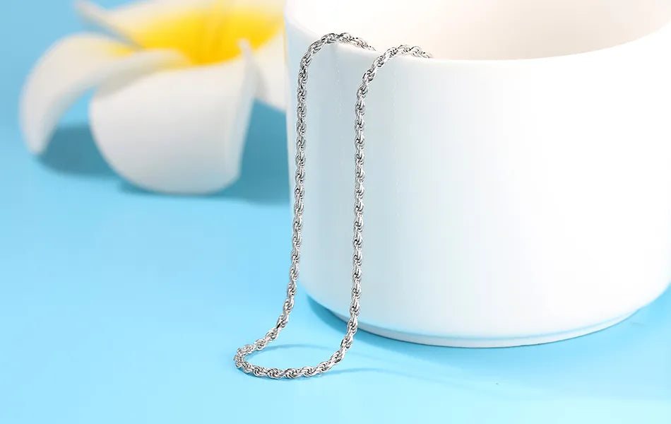 925 Sterling Silver Diamond-Cut Rope Chain Necklace f