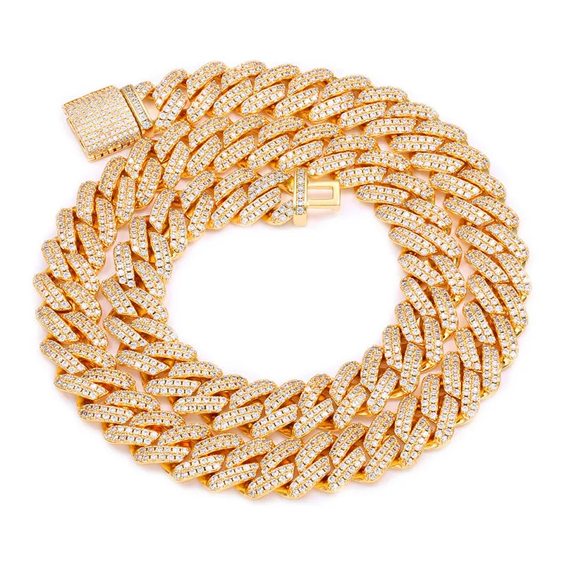 S925 Sterling Silver 5A+ CZ Stone Paved 14mm Rhombus Cuban Link Chain N
