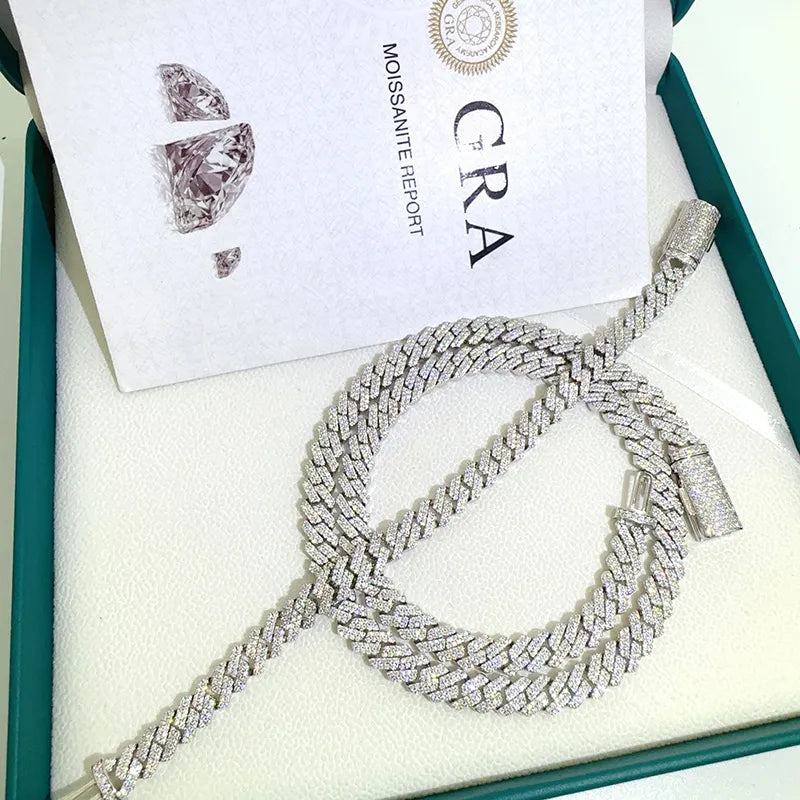 8MM Moissanite Cuban Necklace 925 Sterling Silver