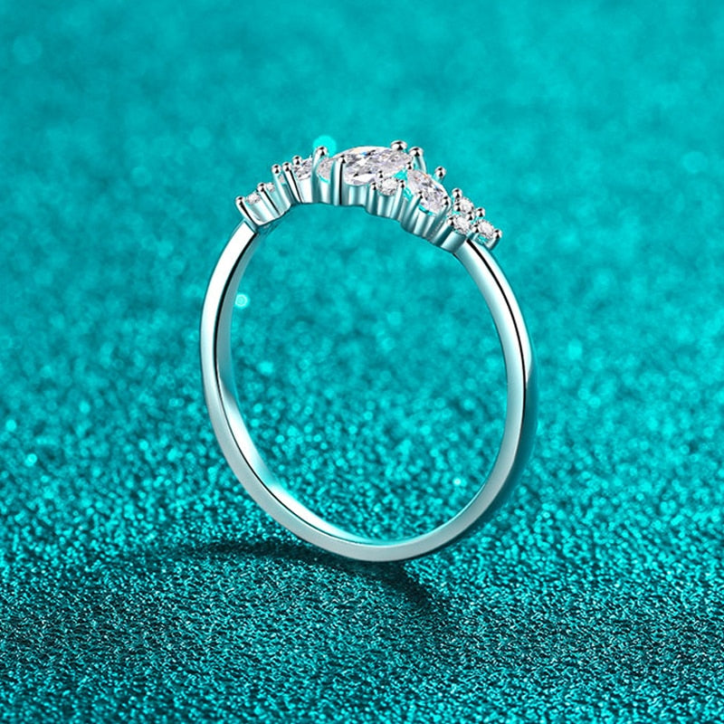 0.58cttw Marquise Cut Moissanite Ring 925 Sterling Silver Half Eternity Band