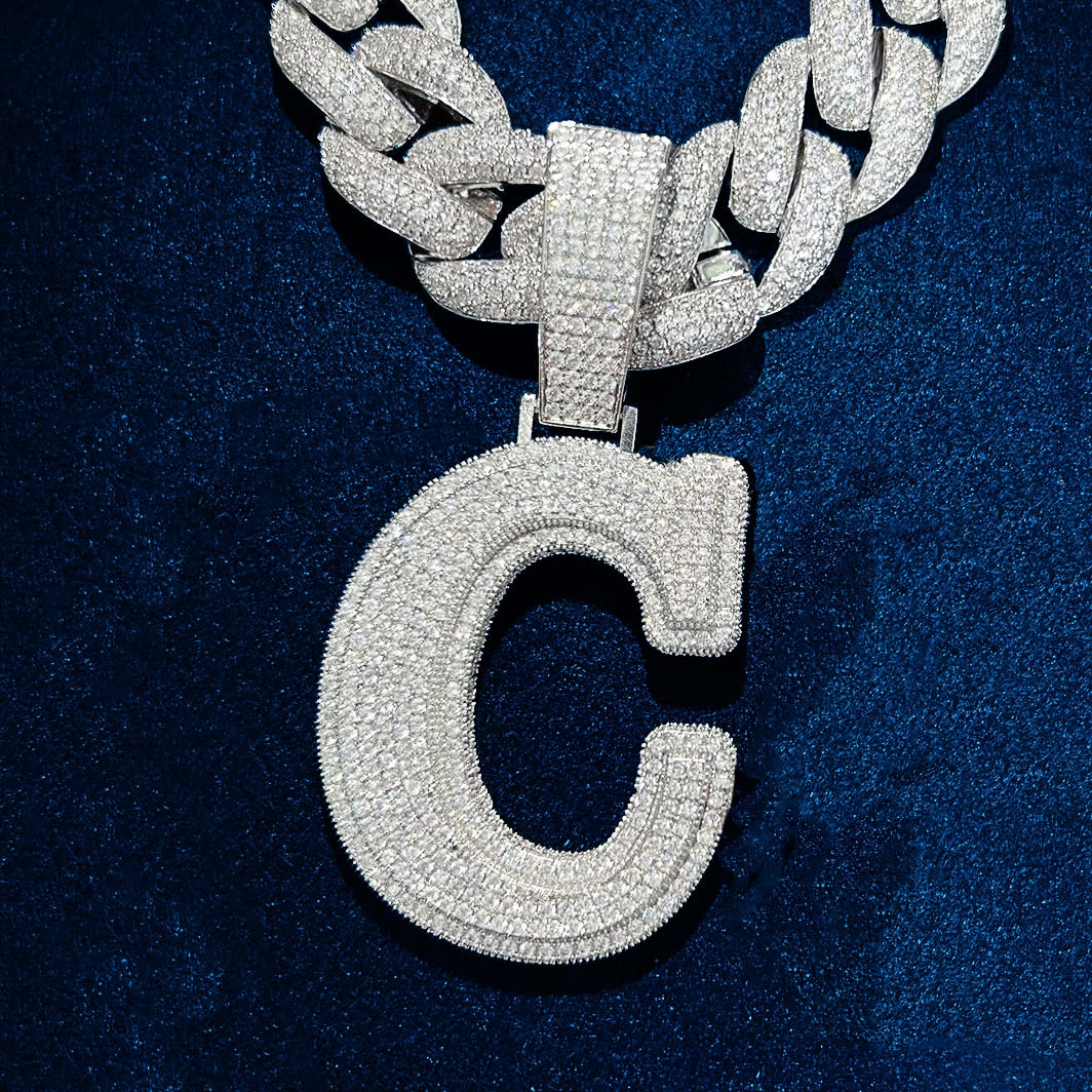 A-Z Silver Double Layer Initials Letter Pendant CZ