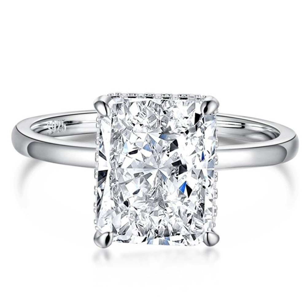 925 Sterling Silver Crushed Ice Cut Moissanite Gemstone Engagement Ring