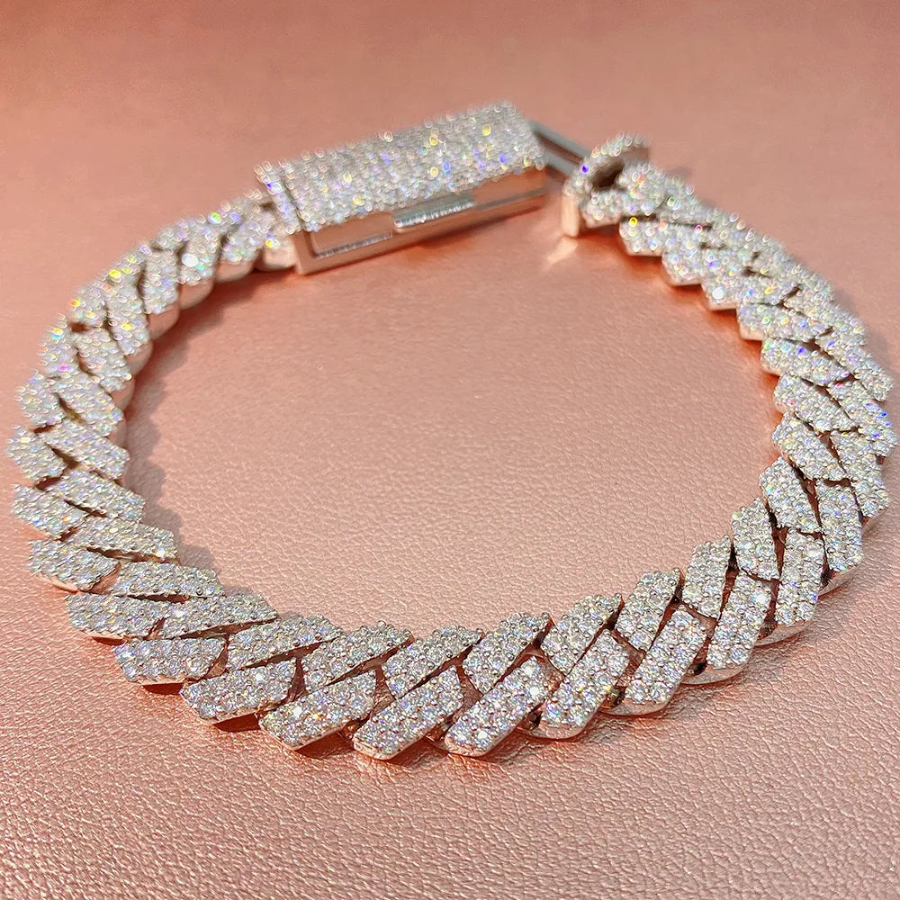 10mm Square Moissanite Cuban Link Chain Bracelets S925 Silver