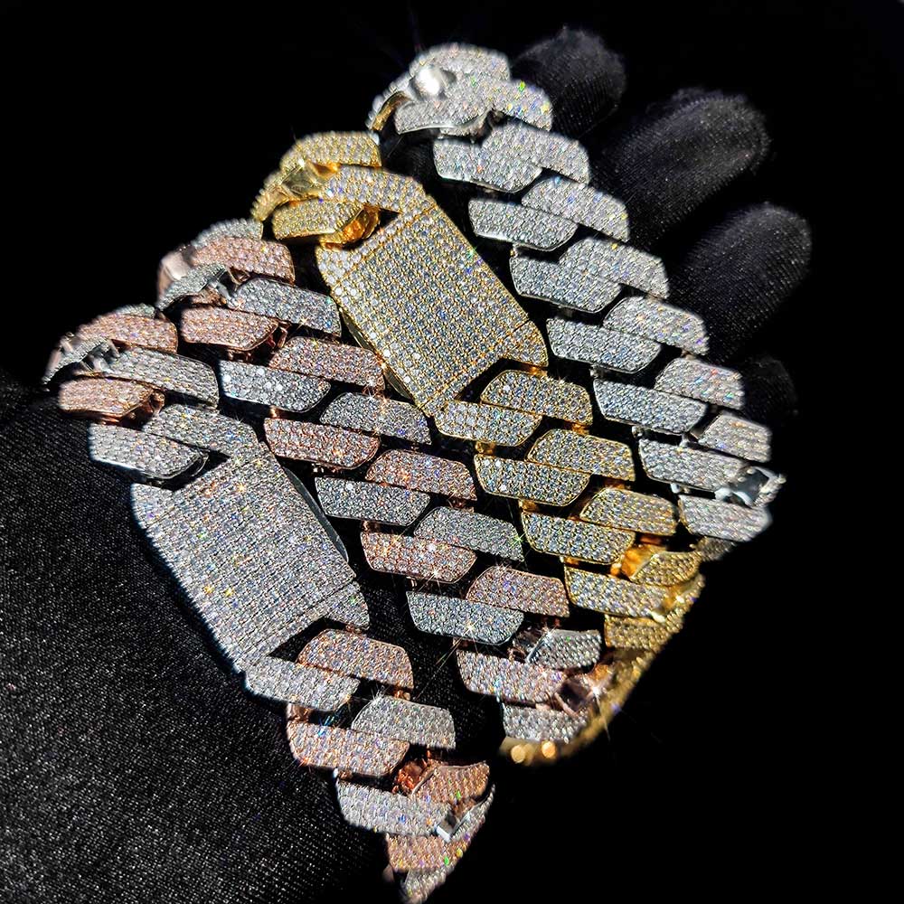 20mm Thick Cuban Link Chain/ Bracelet Crystal Miami Gold Silver Two Color
