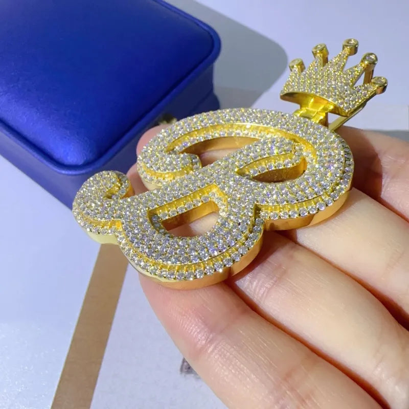 Moissantie B or P Letter Crown Pendant 925 Sterling Silver