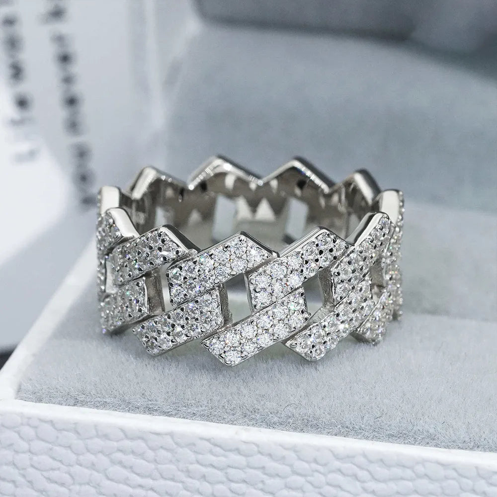 925 Sterling Silver Full Moissanite Ring