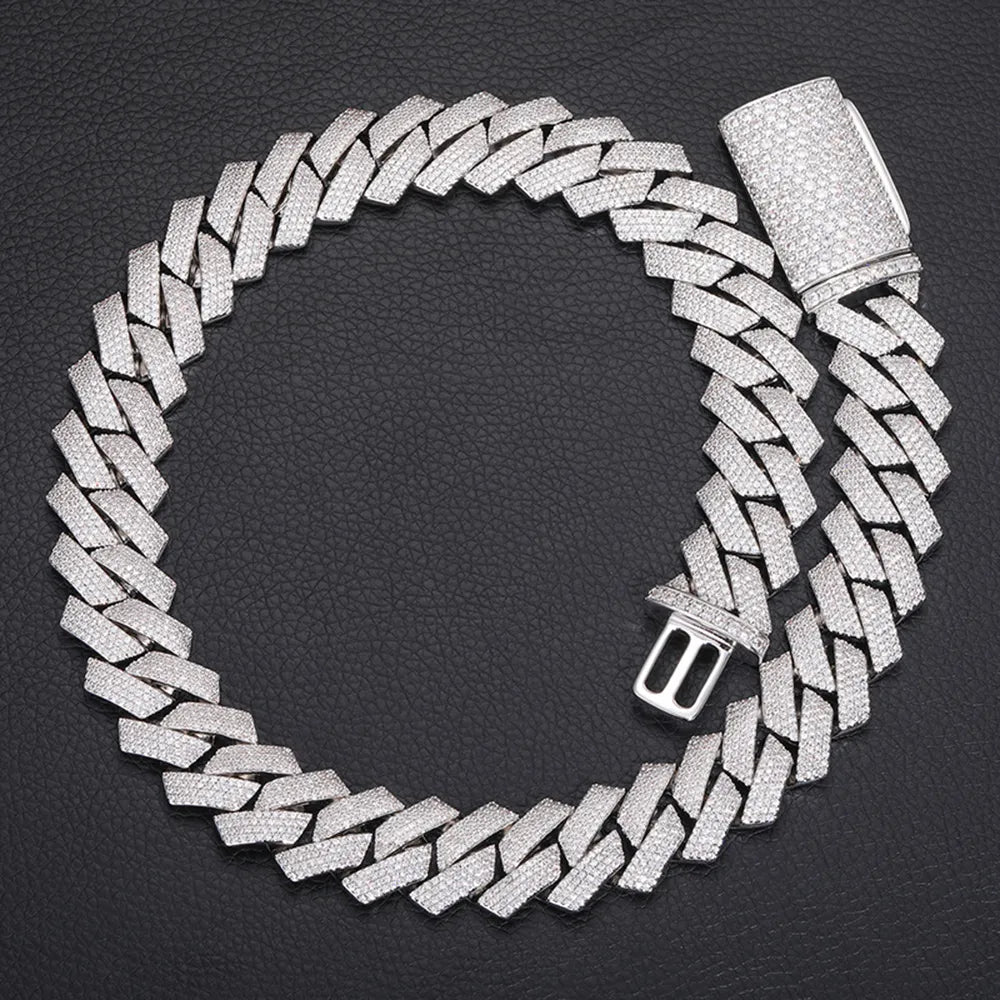 Big 20mm 4 Rows Iced Out Necklaces Cuban Link Chain Zircon