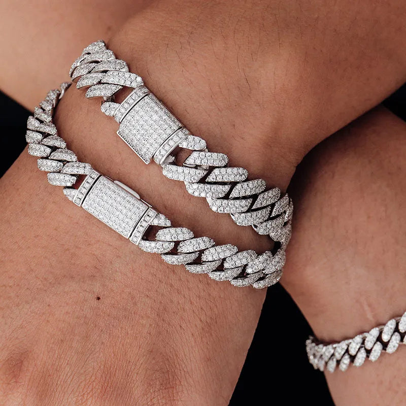 Moissanite 6mm Cuban Chain Bracelet 925 Sterling Silver