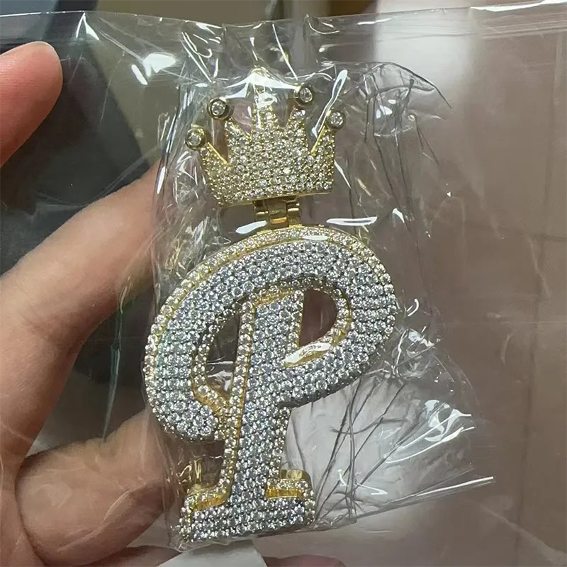 Moissantie B or P Letter Crown Pendant 925 Sterling Silver