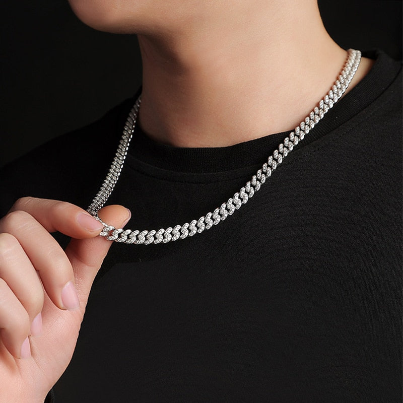 Moissanite Cuban Neck Chain Necklace 8mm S925 Sterling Silver