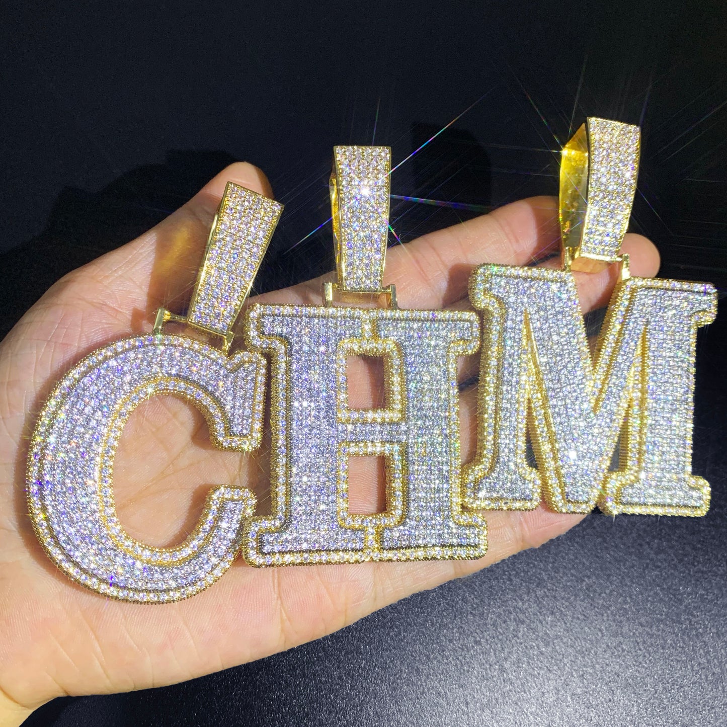 Double Layer 2 Tone Initials Letter Pendant Iced Out CZ Zircon Single A-Z
