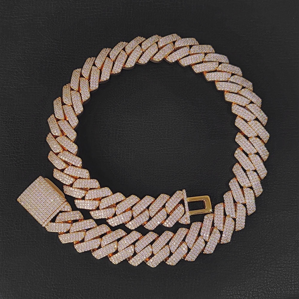 20mm Thick Cuban Link Chain/ Bracelet Crystal Miami Gold Silver Two Color
