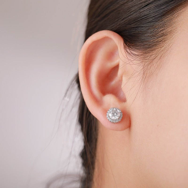 925 Sterling Silver Moissanite Earrings 18K White Gold Plated