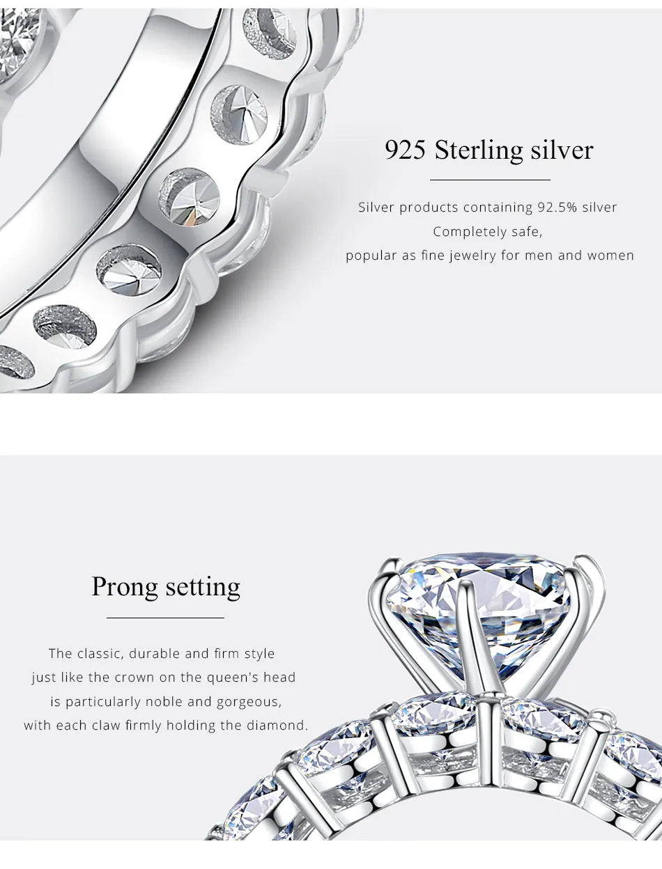 2Ct Moissanite Ring Set Luxury Stackable Big Diamond Silver 925