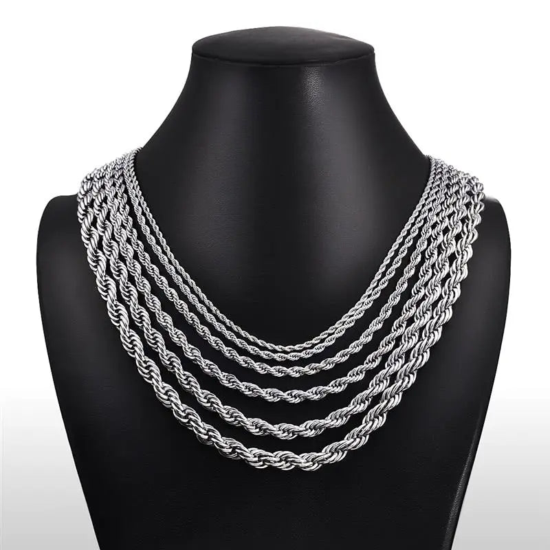 2/3/4/5/6mm Rope Chain Necklace Stainless Steel Never Fade Waterproof