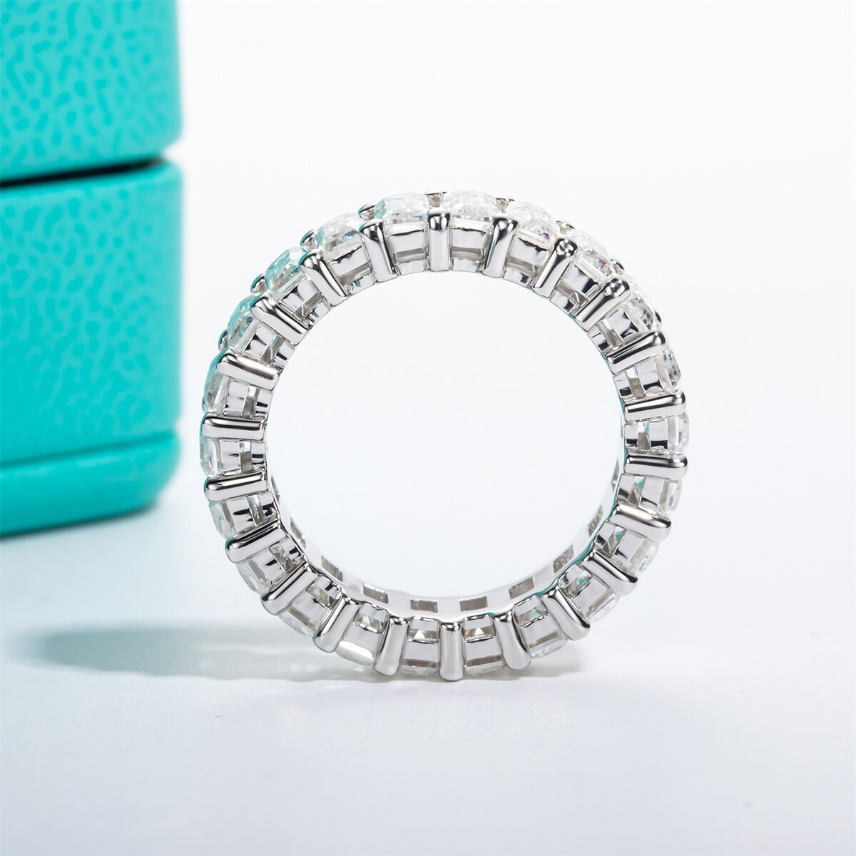 3-5mm 6.3cttw D Color Emerald Moissanite Eternity Ring 925 Sterling Silver
