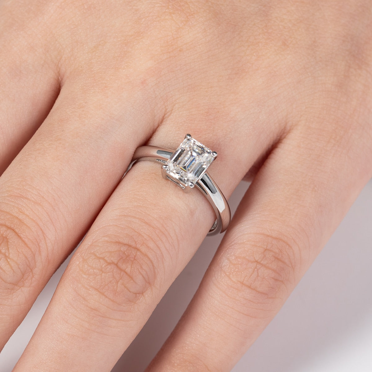 6x8mm 2ct Emerald Cut Moissanite Engagement Wedding Ring 925 Sterling Silver