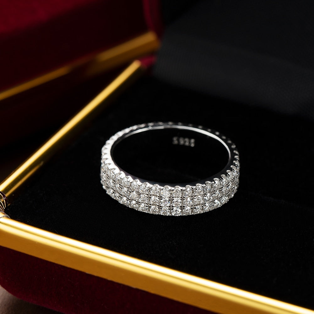 925 Sterling Silver 4.5MM Full Moissanite Diamond Ring