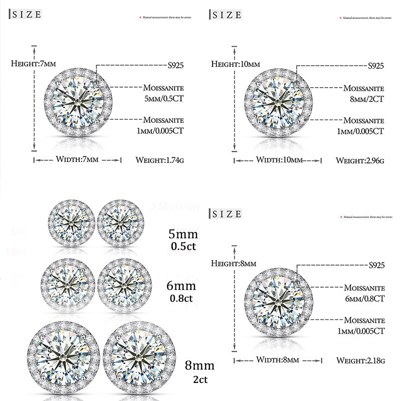 925 Sterling Silver Moissanite Earrings 18K White Gold Plated