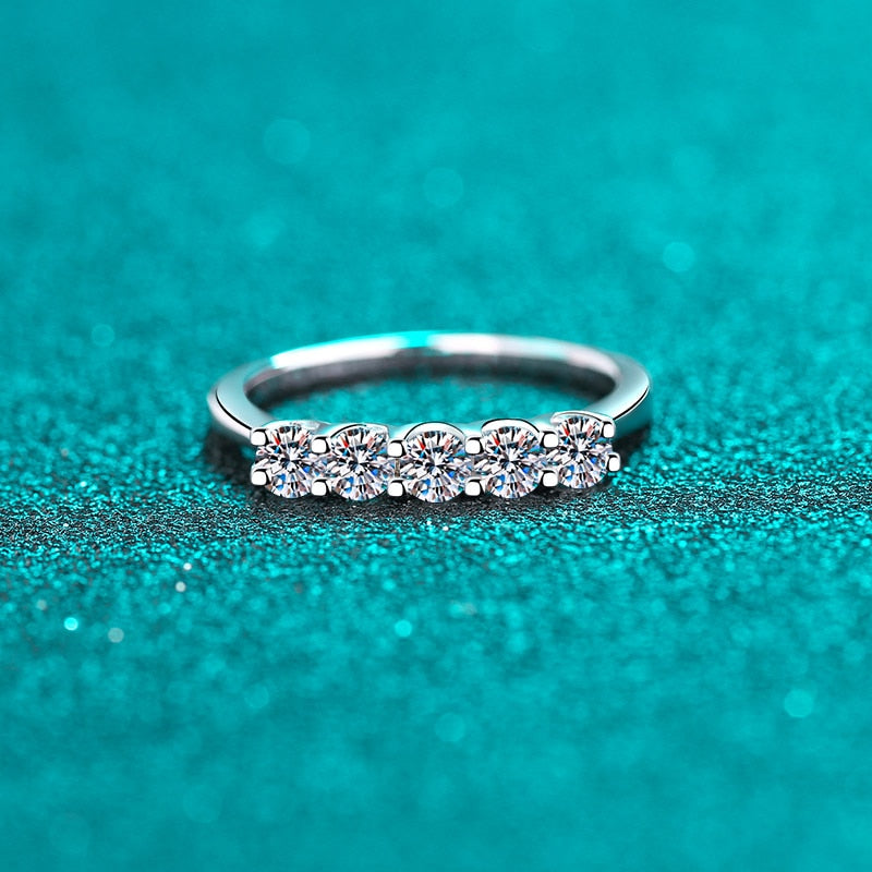 3MM Sterling Silver 0.5CT Moissanite Half Eternity Wedding Band Ring 5 Stone Round Brilliant Cut Engagement Ring Set