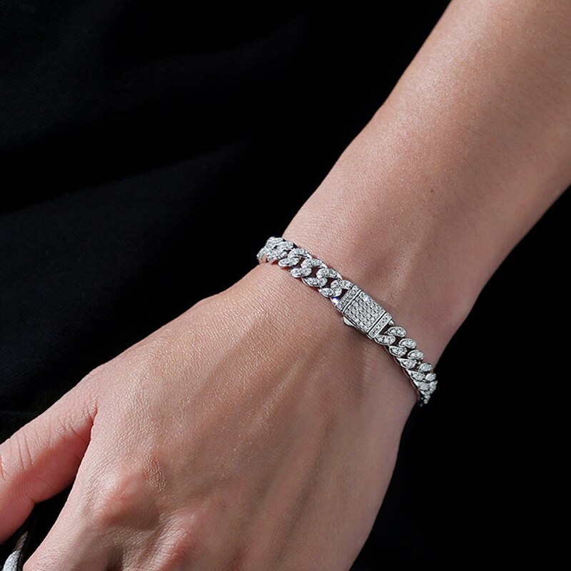 Moissanite Cuban Neck Chain Necklace 8mm S925 Sterling Silver
