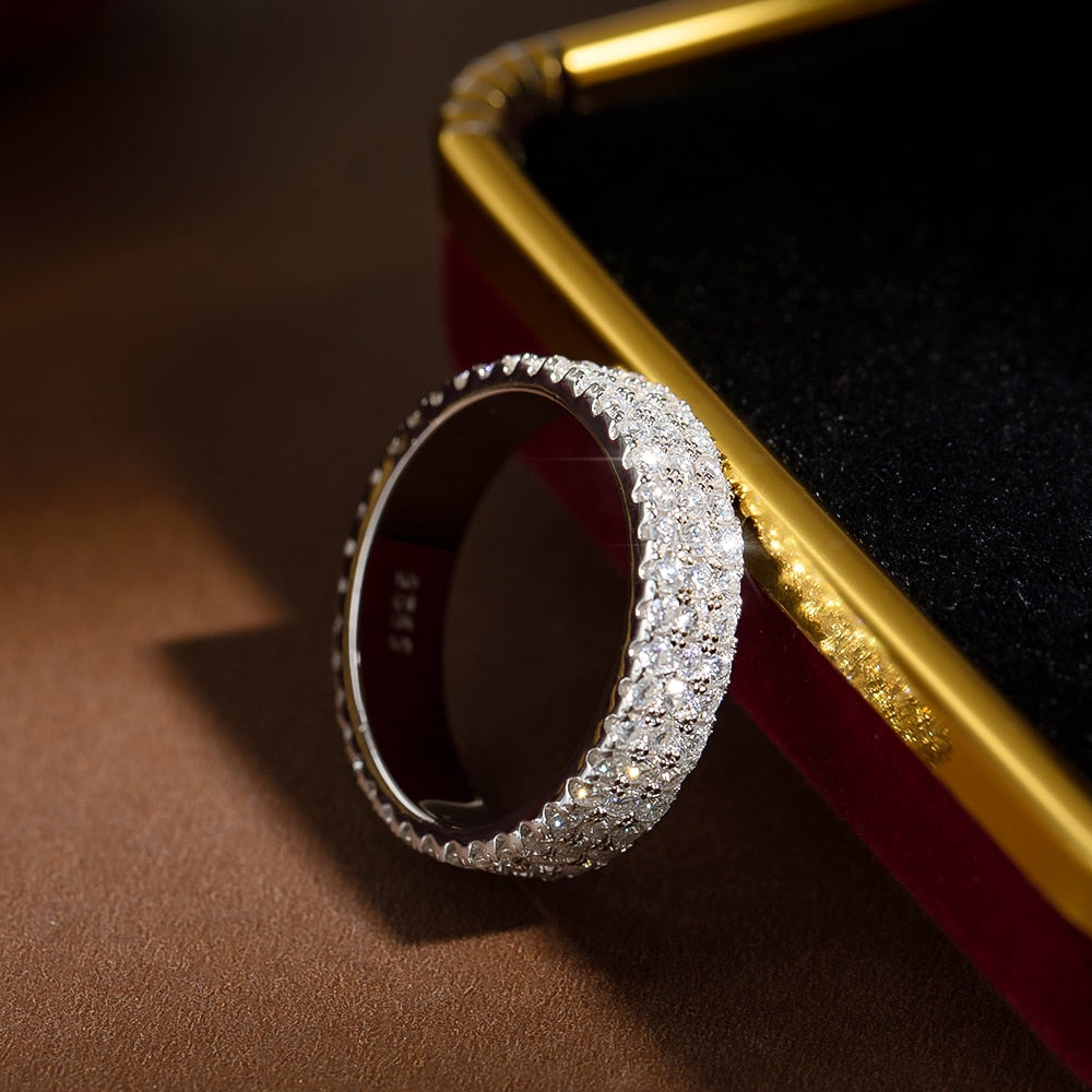 925 Sterling Silver 4.5MM Full Moissanite Diamond Ring