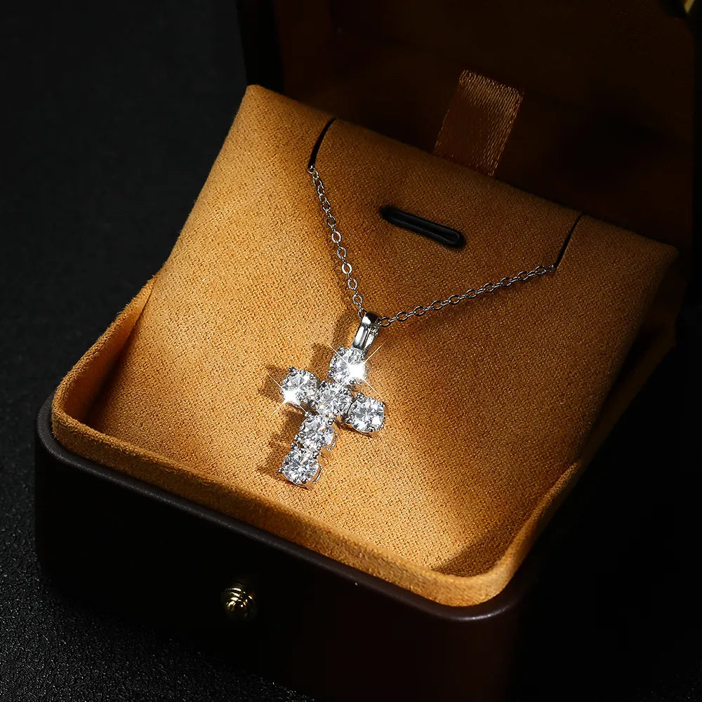 3ct D VVS1 Moissanite Cross Pendant Necklaces