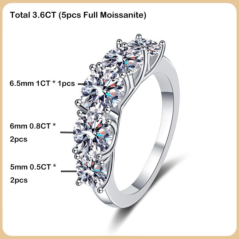 3.6 Carat D Color Moissanite Ring S925 Sterling Silver