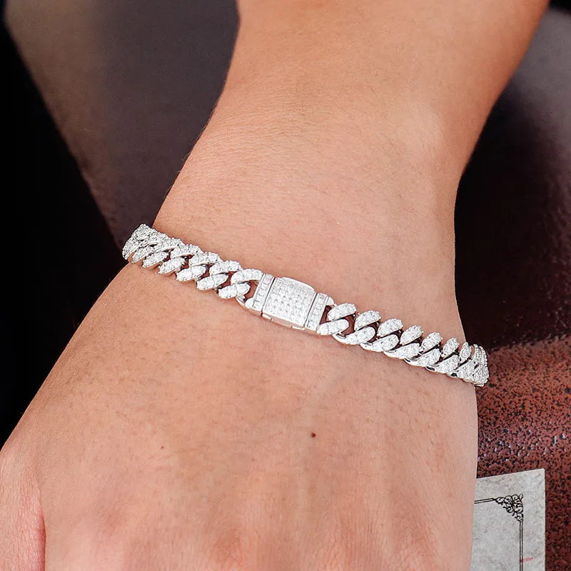 Moissanite 6mm Cuban Chain Bracelet 925 Sterling Silver