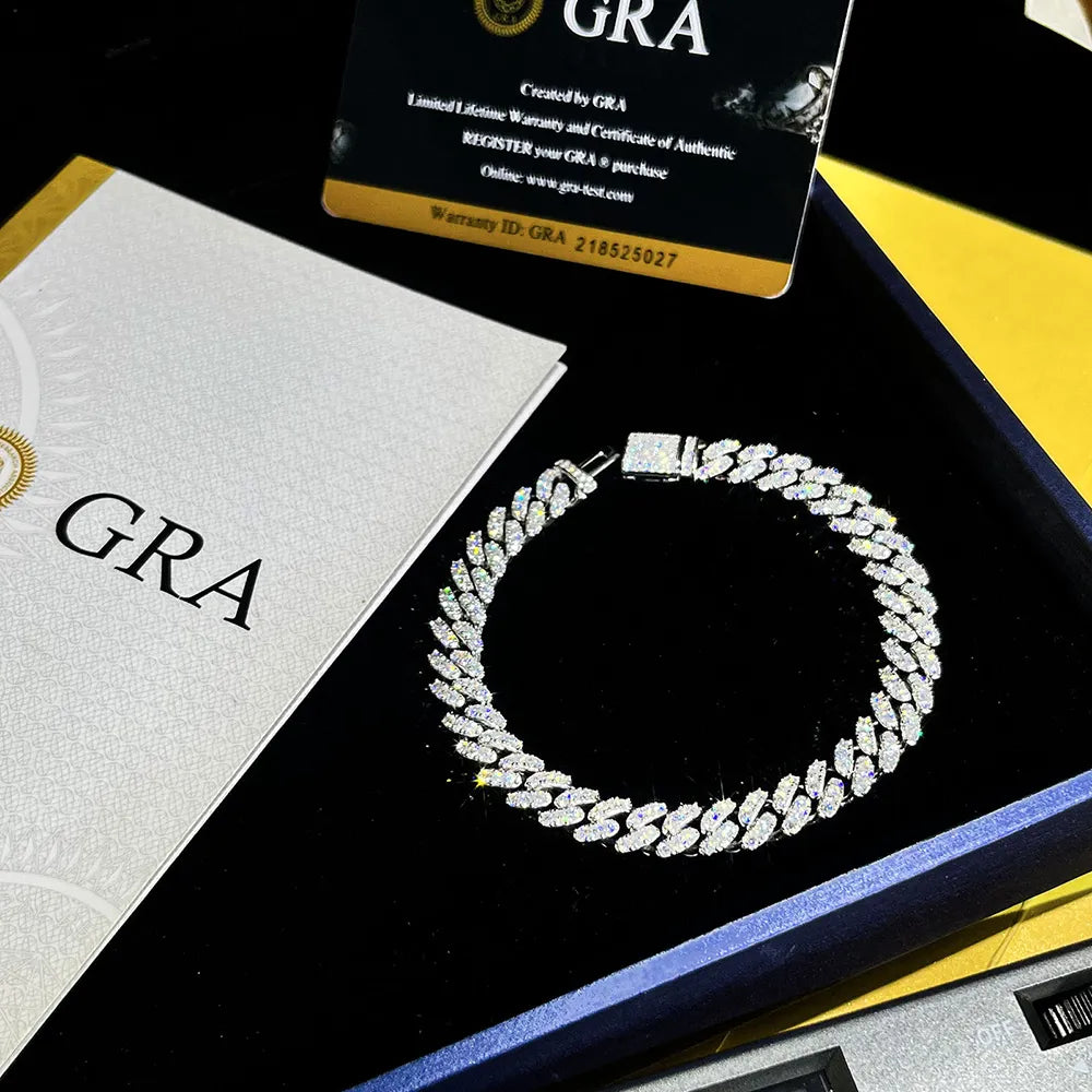 Moissanite 6mm Cuban Chain Bracelet 925 Sterling Silver