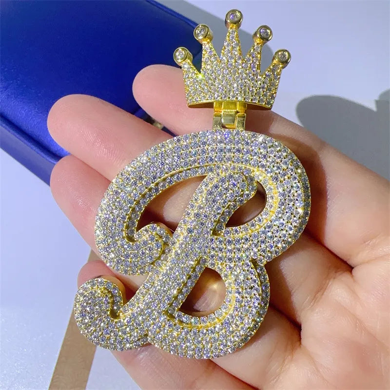 Moissantie B or P Letter Crown Pendant 925 Sterling Silver