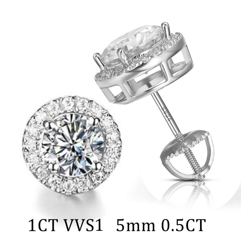 925 Sterling Silver Moissanite Earrings 18K White Gold Plated