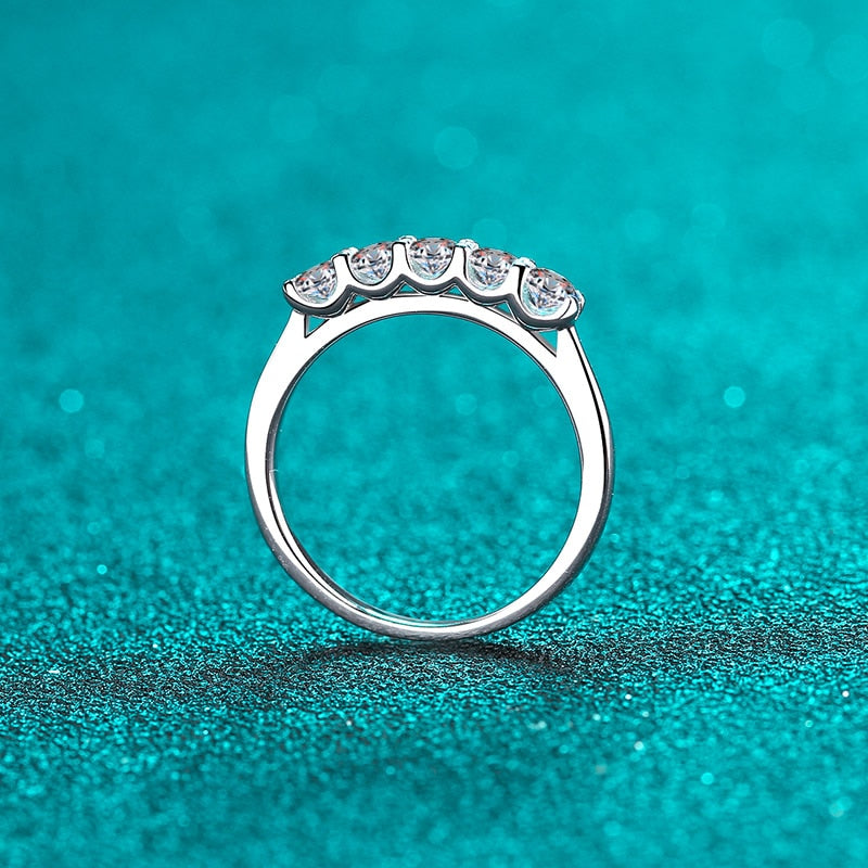3MM Sterling Silver 0.5CT Moissanite Half Eternity Wedding Band Ring 5 Stone Round Brilliant Cut Engagement Ring Set