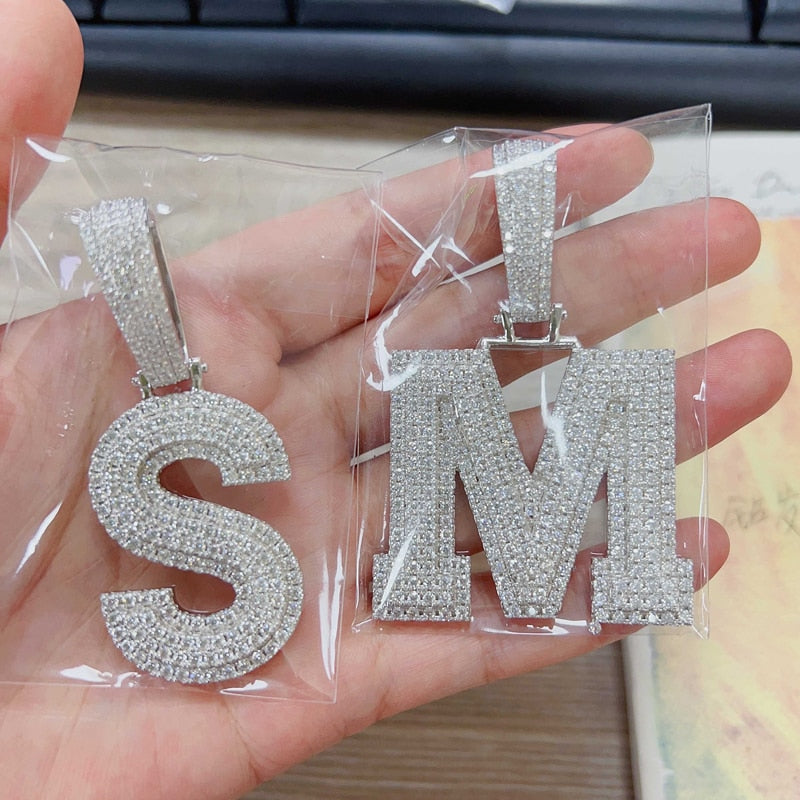 Moissanite Letter Pendant 925 Sterling Silver